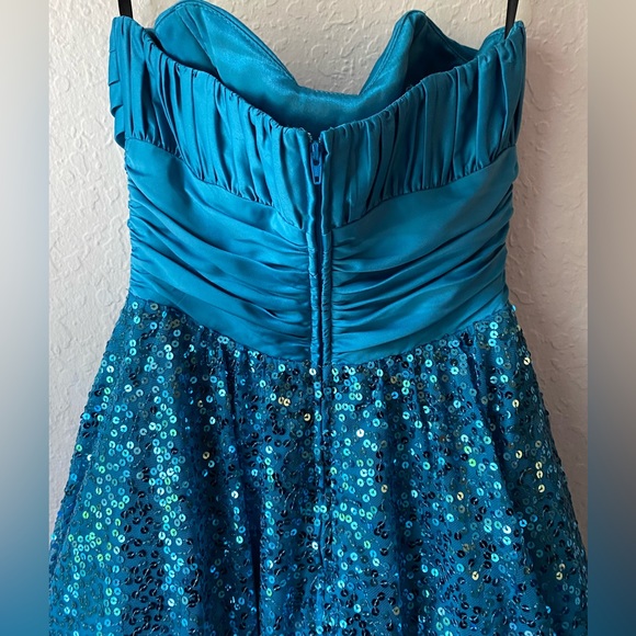 Vintage Y2K Betsey Johnson Prom Cocktail Dress Satin Sequins Ruched Teal Blue - Picture 4 of 9